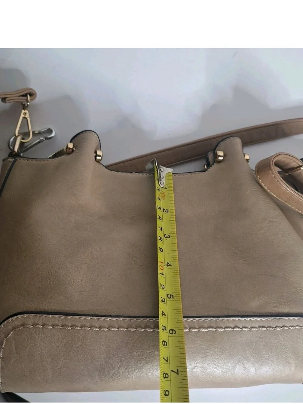 Simply Noelle Medium Beige And Tan Faux Leather Satchel Crossbody No Top Handles